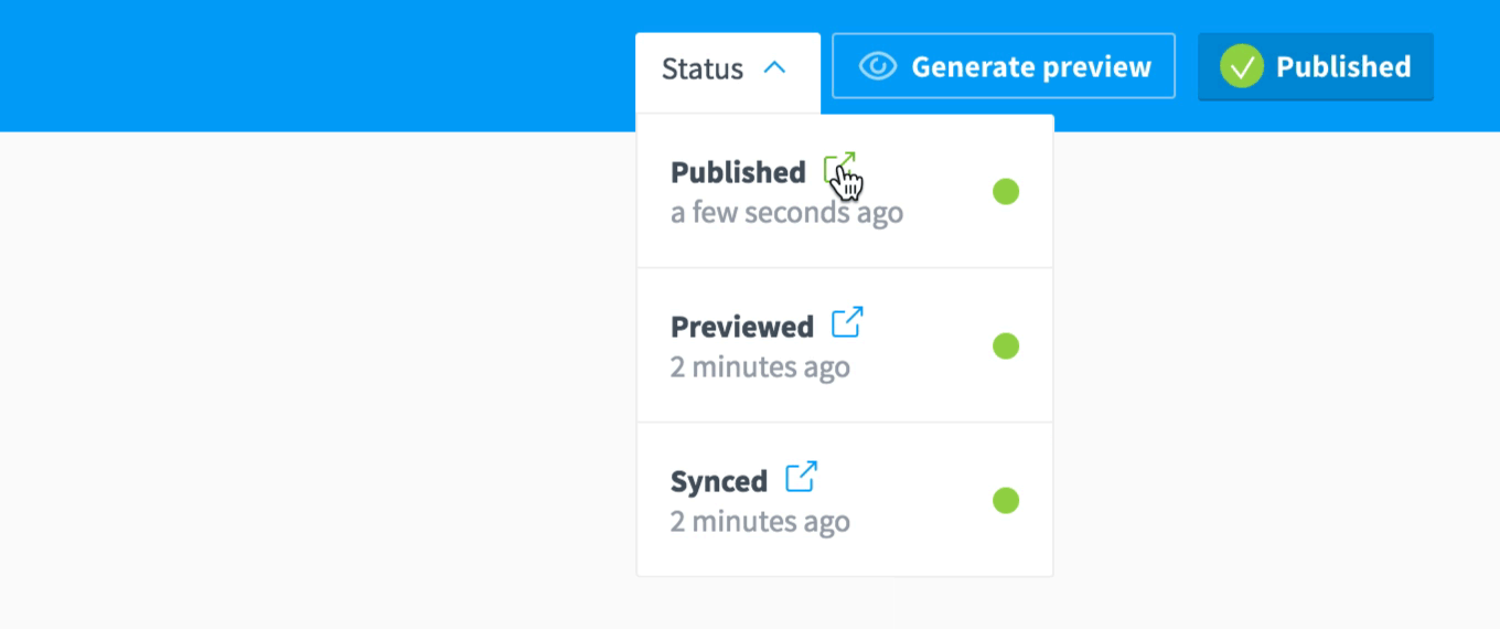The Status menu in Siteleaf