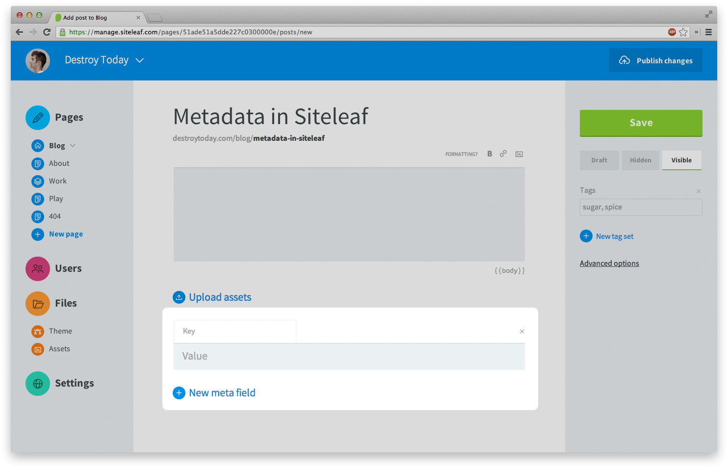 Metadata in Siteleaf