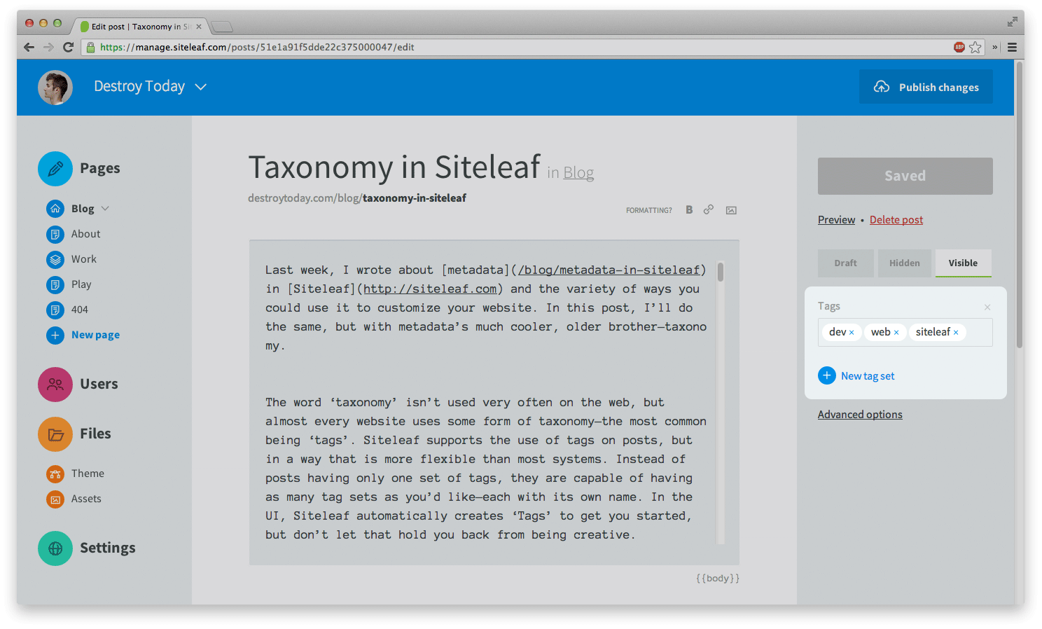 Taxonomy in Siteleaf